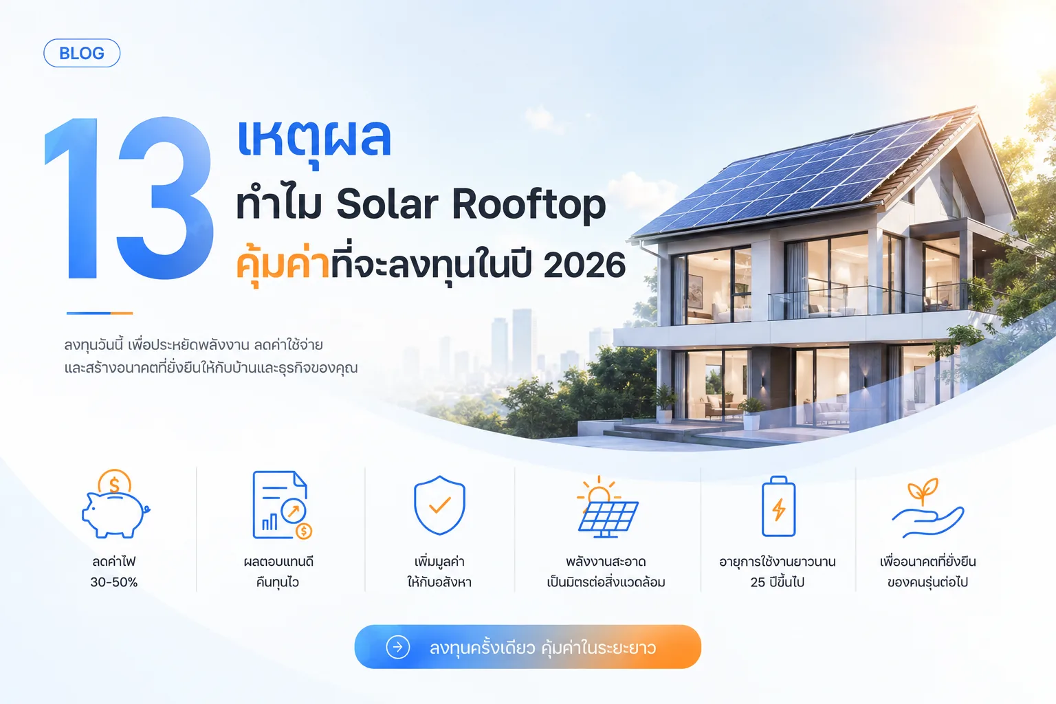 13 เหตุผล ทำไม Solar Rooftop คุ้มค่าที่จะลงทุนในปี 2026